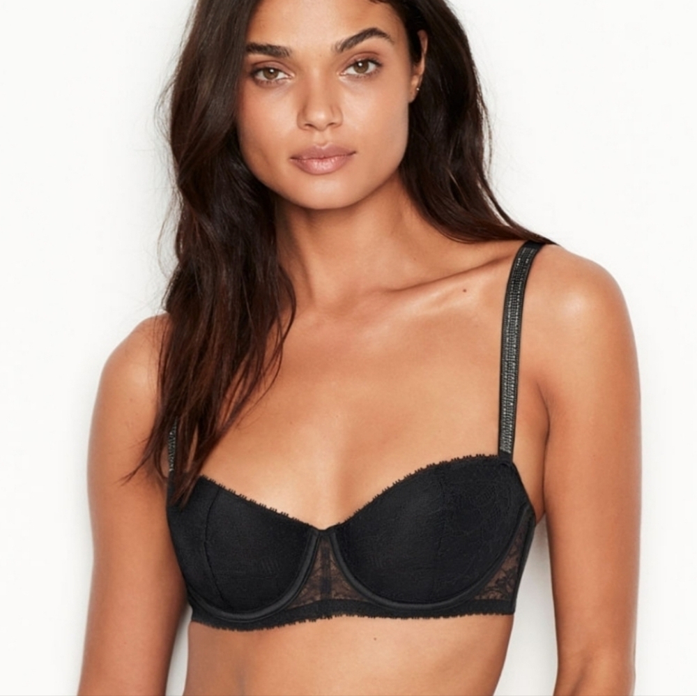 Sexy Lace Balconnet Bra With Crystal Embellishment Straps 38 DD NWOT
